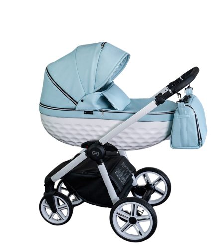 Adbor 3d ring kinderwagen 3in1 - blau mit weißem Rahmen