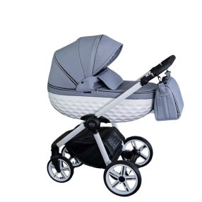 Adbor 3d ring kinderwagen 3in1 - grau mit weißem Rahmen
