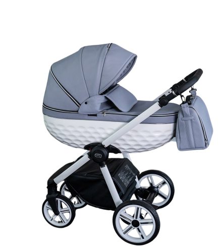 Adbor 3d ring kinderwagen 3in1 - grau mit weißem Rahmen