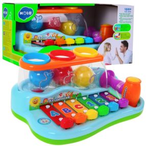  Kolorowe Cymbałki 2w1 dla dzieci 18m+ Instrument + Młotek + Sorter kolorów z kulami