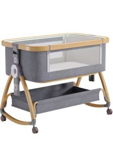 Ali 3in1 Babybett, Wiege, Babybucht – Grau (Holzrahmen)