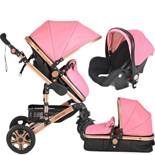BABYFOND 3in1 ECO Leder Kinderwagen - rosa