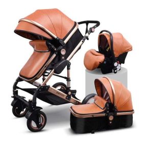 BABYFOND 3in1 ECO Leder Kinderwagen - Karamell
