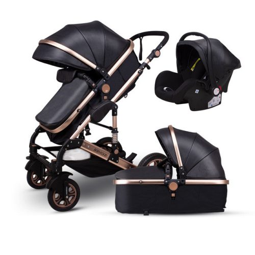 BABYFOND 3in1 ECO Leder Kinderwagen - schwarz
