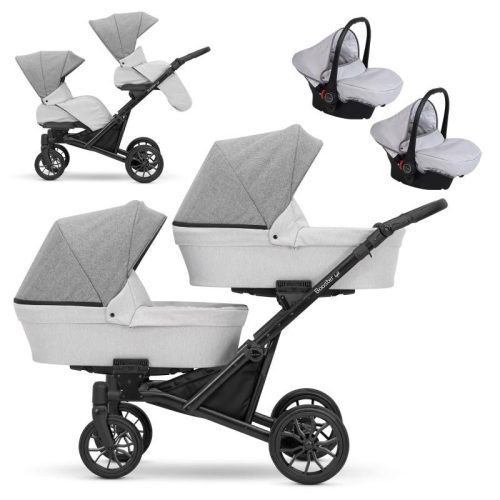 Kunert BOOSTER LIGHT 3in1 Multifunktionaler Zwillingskinderwagen - Grau/Hellgrau