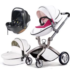 Hot Mom 3in1 ECO Leder Hochland Kinderwagen - weiß