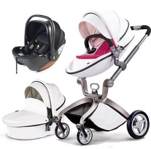 Hot Mom 3in1 ECO Leder Hochland Kinderwagen - weiß