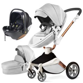 Hot Mom 3in1 ECO Leather 360 Grad Kinderwagen - hellgrau