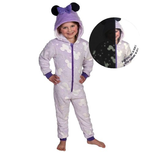 Disney Minnie Purple sötétben világító gyerek hosszú pizsama, overál 5 - 6 év / 110 - 116 cm