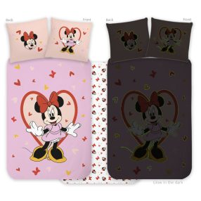   Disney Minnie Heart sötétben világító gyerek, ovis ágyneműhuzat 100x135cm, 40x60cm