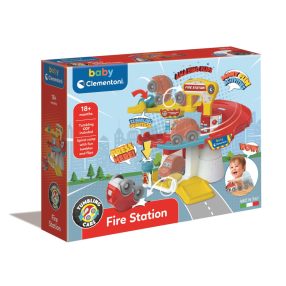   Tűzoltó állomás Fun készségfejlesztő szett bukfencező kisautóval Clementoni