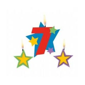 Színes Star 7-es számgyertya csillagokkal
