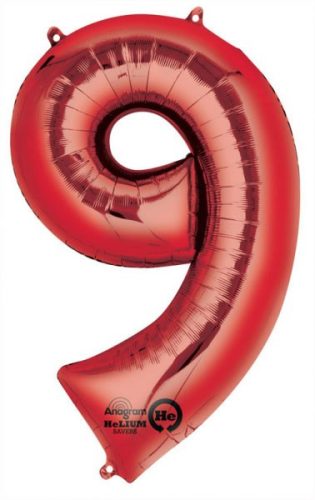 Színes Red Óriás 9-es szám fólia lufi 86x55 cm