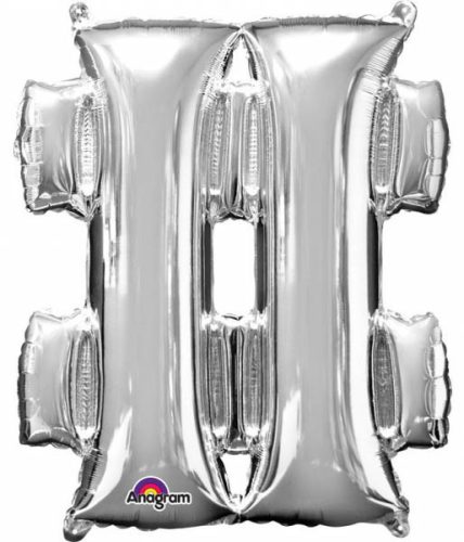 Ezüst Silver mini fólia lufi hashtag ikon 33 cm