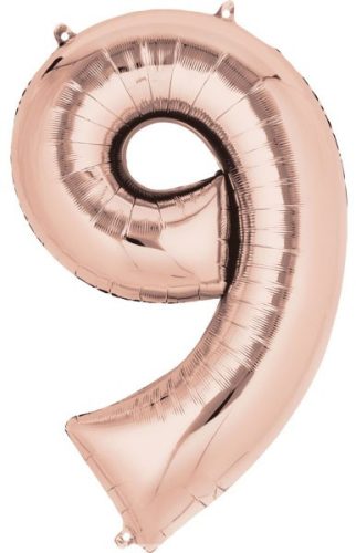 Színes Rose Gold óriás szám fólia lufi 9-es 86x55 cm