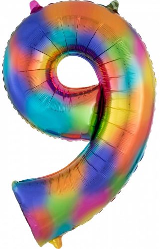 Színes Rainbow óriás szám fólia lufi 9-es 86x55 cm