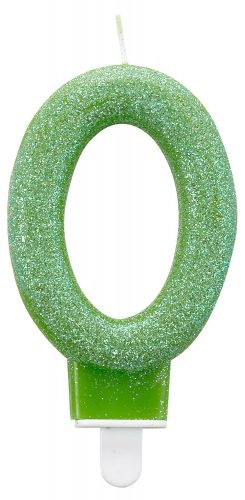 Színes Green csillogó tortagyertya, számgyertya 0-ás