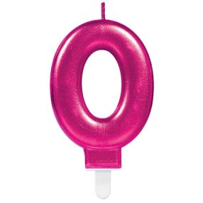 Rózsaszín Pink számgyertya, tortagyertya 0-ás