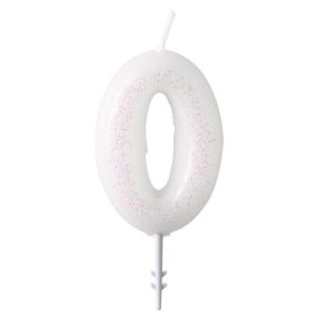 Fehér White csillámos gyertya 0-ás 6,5 cm