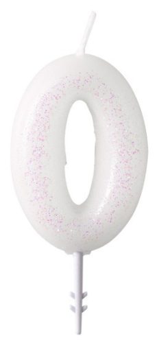 Fehér White csillámos gyertya 0-ás 6,5 cm