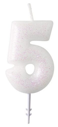 Fehér White csillámos gyertya 5-ös 6,5 cm
