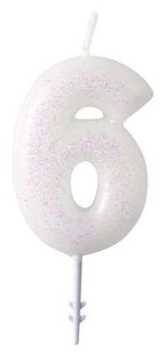 Fehér White csillámos gyertya 6-os 6,5 cm