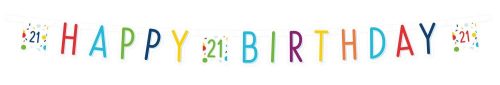 Konfettis Colorful Happy Birthday 21 felirat 180 cm