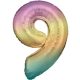 Színes Pastel Rainbow óriás szám fólia lufi 9-es, 83 cm