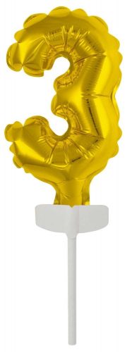 Arany Gold 3-as szám fólia lufi tortára 13 cm