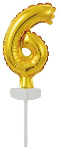 Arany Gold 6-os szám fólia lufi tortára 13 cm