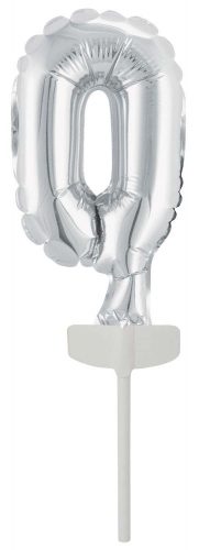 Ezüst Silver 0-ás szám fólia lufi tortára 13 cm