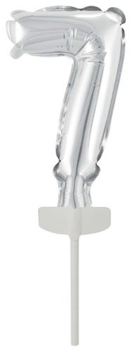 Ezüst Silver 7-es szám fólia lufi tortára 13 cm