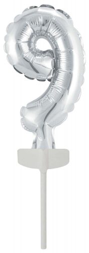 Ezüst Silver 9-es szám fólia lufi tortára 13 cm