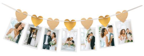Esküvői Gold Heart fényképtartó girland