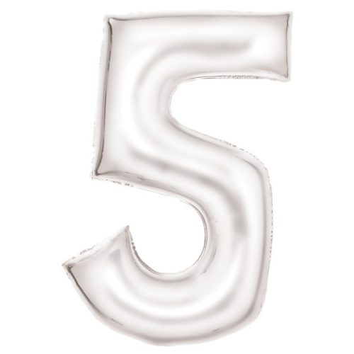 Fehér Lustre White 5-ös szám fólia lufi 86 cm