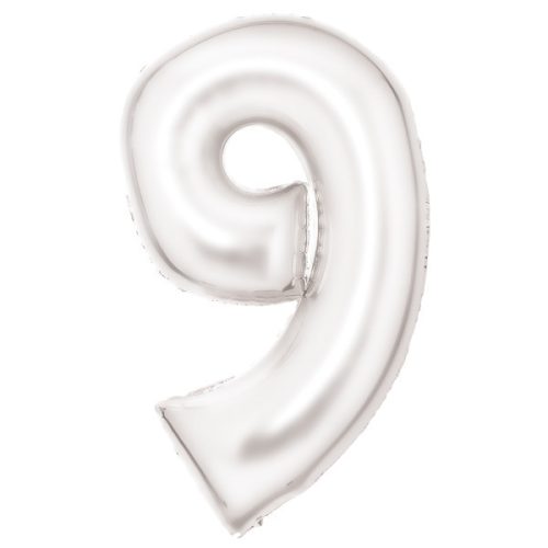 Fehér Lustre White 9-es szám fólia lufi 86 cm