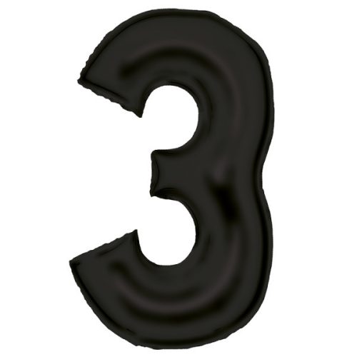 Fekete Lustre Black 3-as szám fólia lufi 86 cm