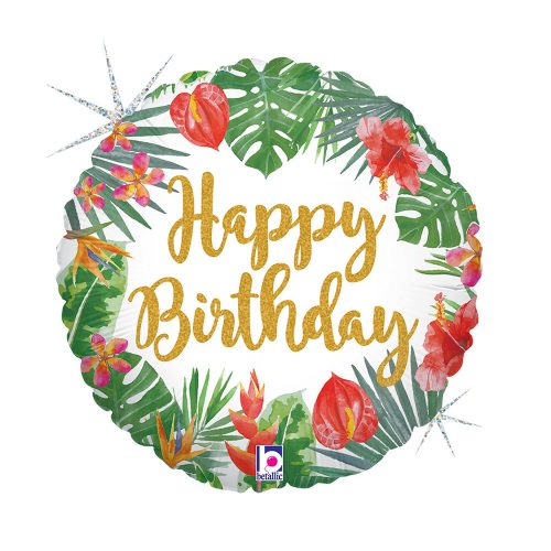 Happy Birthday Glitter Tropical fólia lufi 46 cm