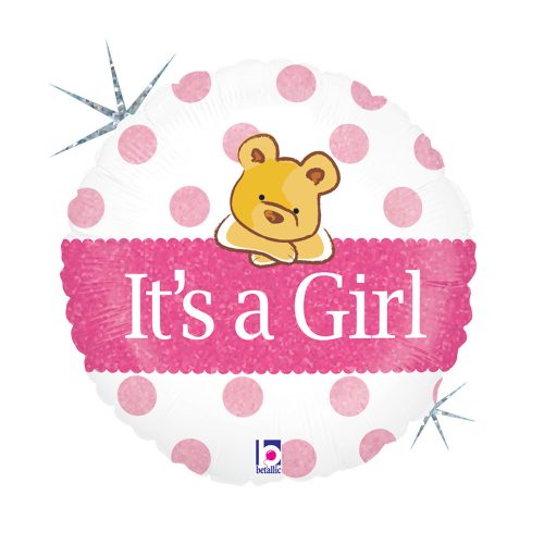 Baby Girl Bear Holo fólia lufi 46 cm