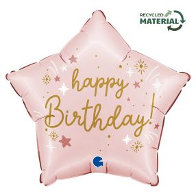 Happy Birthday Pink Star fólia lufi 46 cm