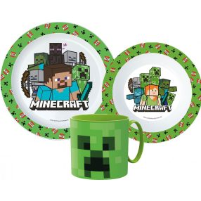   Minecraft Pixelcraft étkészlet, micro műanyag szett bögrével 265 ml 