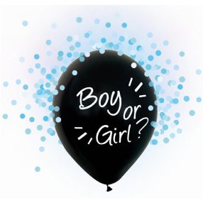   Boy or Girl, Kék konfettivel töltött léggömb, lufi 4 db-os 12 inch (30 cm)