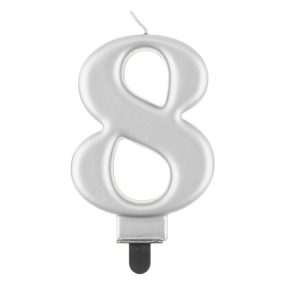 Ezüst 8-as Metallic számgyertya, tortagyertya