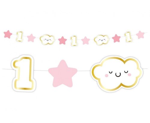 Első születésnap Pink 1st Birthday mini girland 120 cm