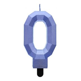 Kék 0-ás Diamond Metallic számgyertya, tortagyertya