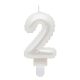 Fehér 2-es Pearly számgyertya, tortagyertya