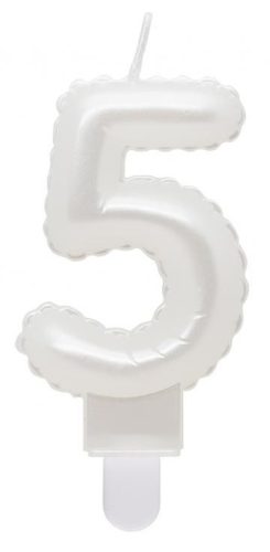 Fehér 5-ös Pearly számgyertya, tortagyertya
