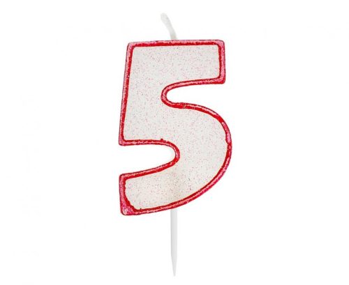 Piros körvonalas Red Outline Glitter 5-ös számgyertya, tortagyertya