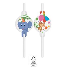 Dzsungel Balloons papír szívószál, 4 db-os szett FSC
