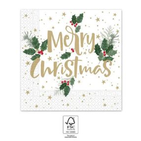 Karácsonyi Holly Merry szalvéta 20 db-os 33x33 cm FSC